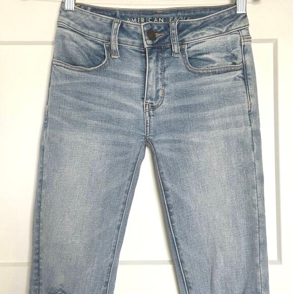 AE American Eagle Jeans Women's Size 00 Super Stretch Jegging Distressed Denim - Picture 3 of 9